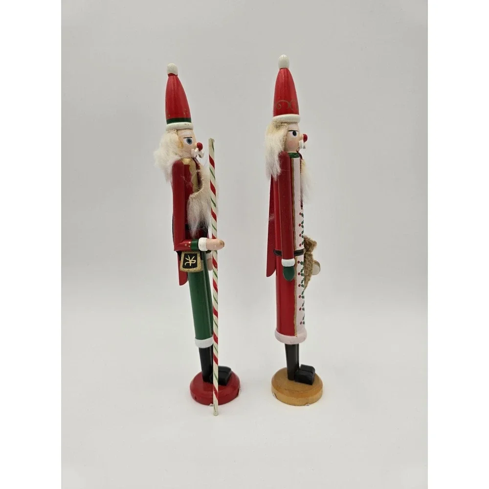 Set of 2 Skinny Wooden Santa Nutcrackers 10‎ inches Christmas Figurines